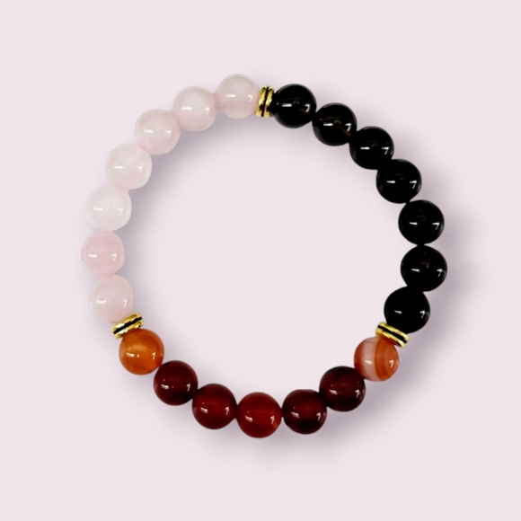 Handmade Carnelian/ Rose Quartz/ Smoky Quartz Stretchable Bracelet - Picture 4 of 4